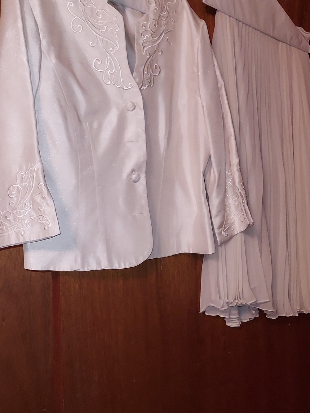 Women's Beige Embroidered Polyester Jacket & Skirt PLAZA SOUTH